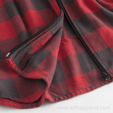 Men's Red Check Zip Long Sleeve Winter Shirt